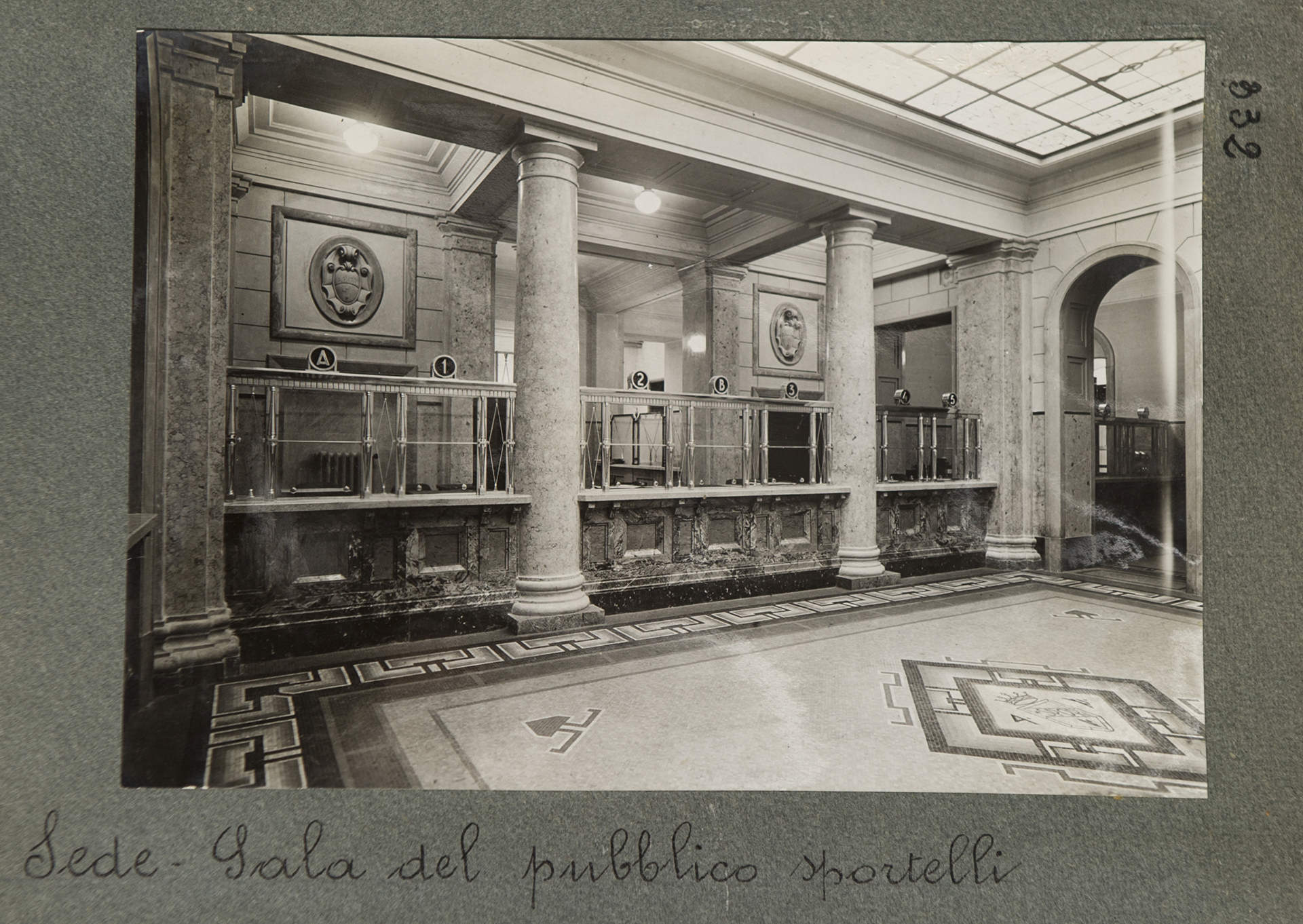 Photo of the old headquarters with audience hall and counters