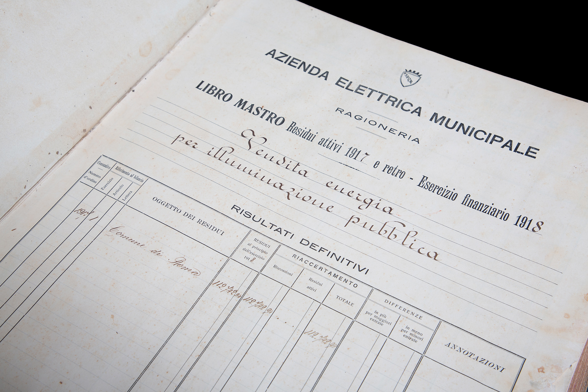Photo of an active 1917 residual ledger and back