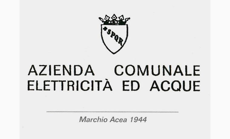 Logo dell’Azienda Comunale Elettricità ed Acque, con stemma SPQR e testo istituzionale in carattere tipografico