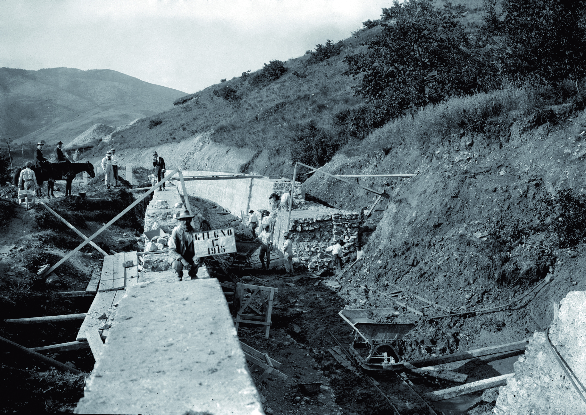 black and white photo of a construction site