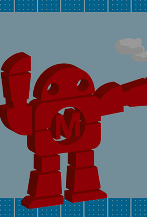 logo della fiera formato da un robot rosso con la M al centro