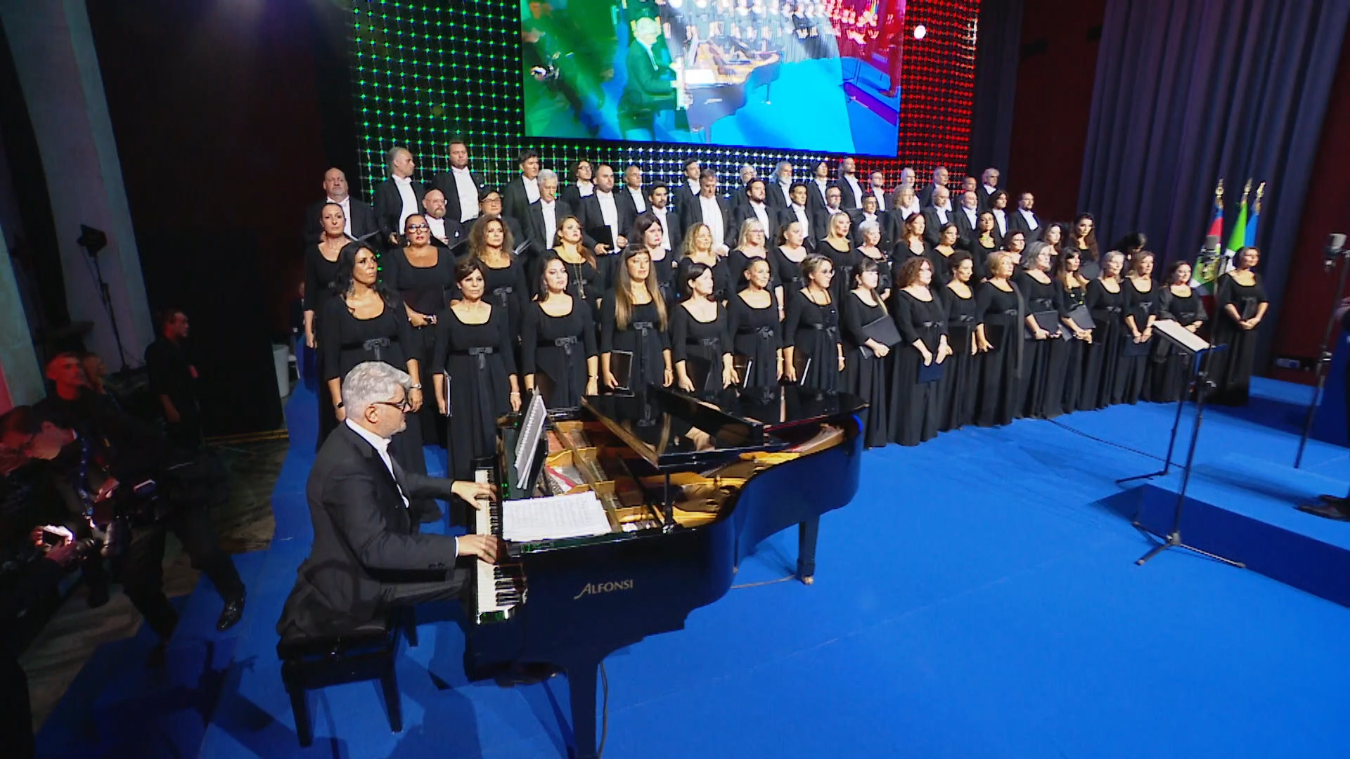 the orchestra that played during the event, with the pianist in the foreground