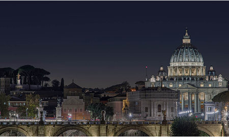 St Peter's Basilica illuminated in a night shot